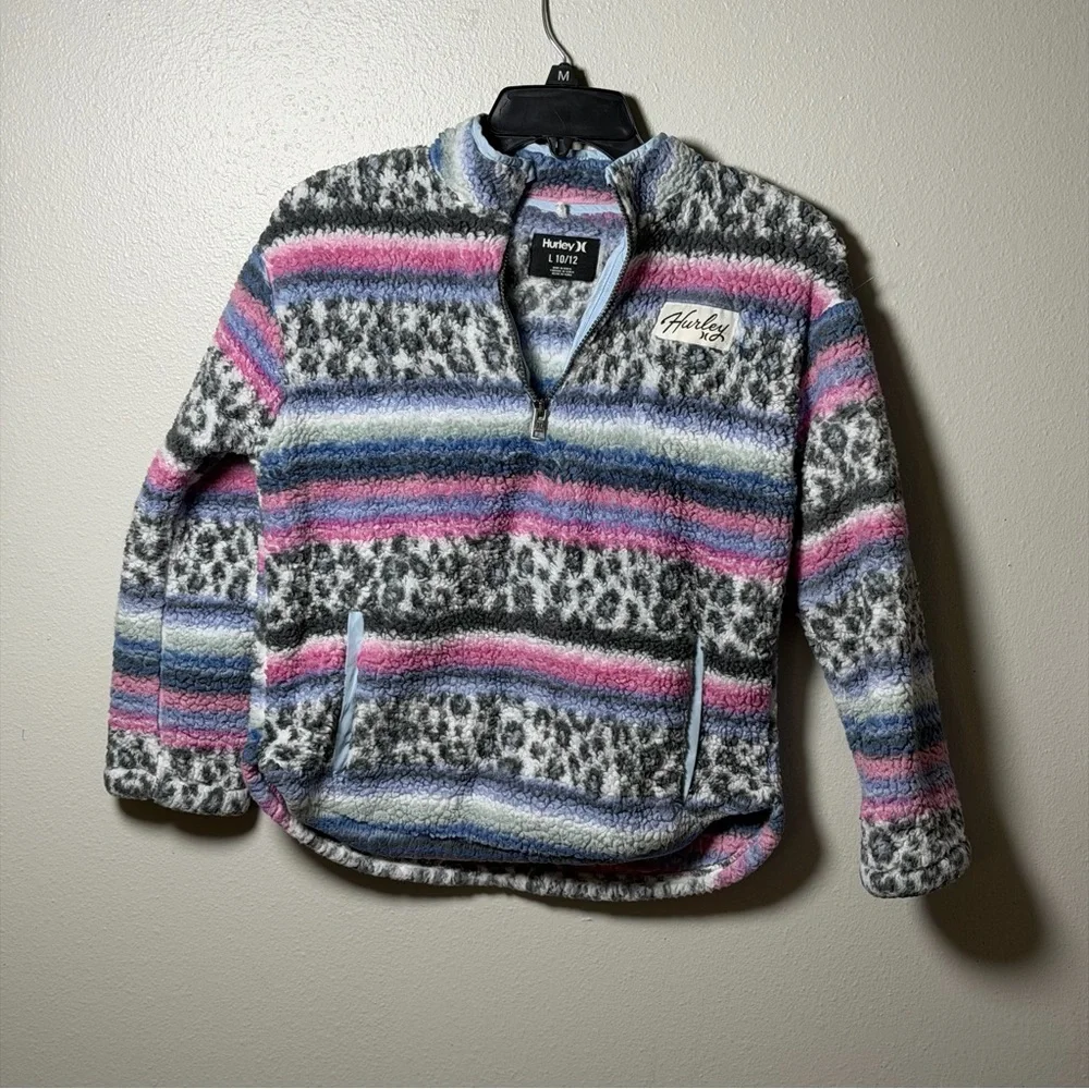 Hurley Girl Kids Multicolor Fleece Pullover Aztec‎ Print Sweater size L